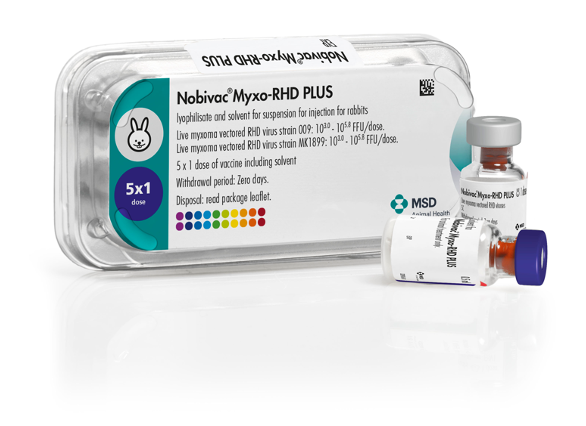 Pack de 5 doses de Nobivac Myxo-RHD PLUS lyophilisat et solvant pour lapins MSD Santé Animale