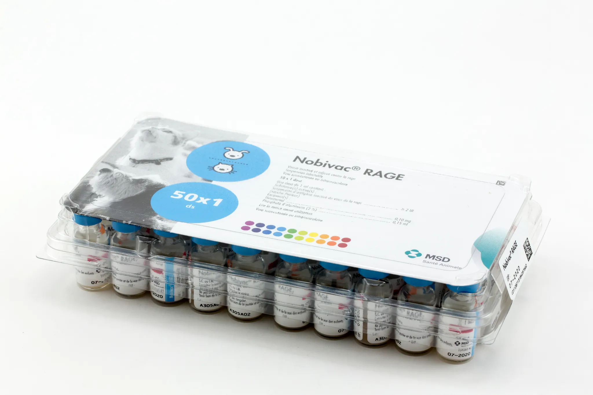 Pack de 50 doses de Nobivac RAGE vaccin inactivé contre la rage pour chiens et chats MSD Santé Animale