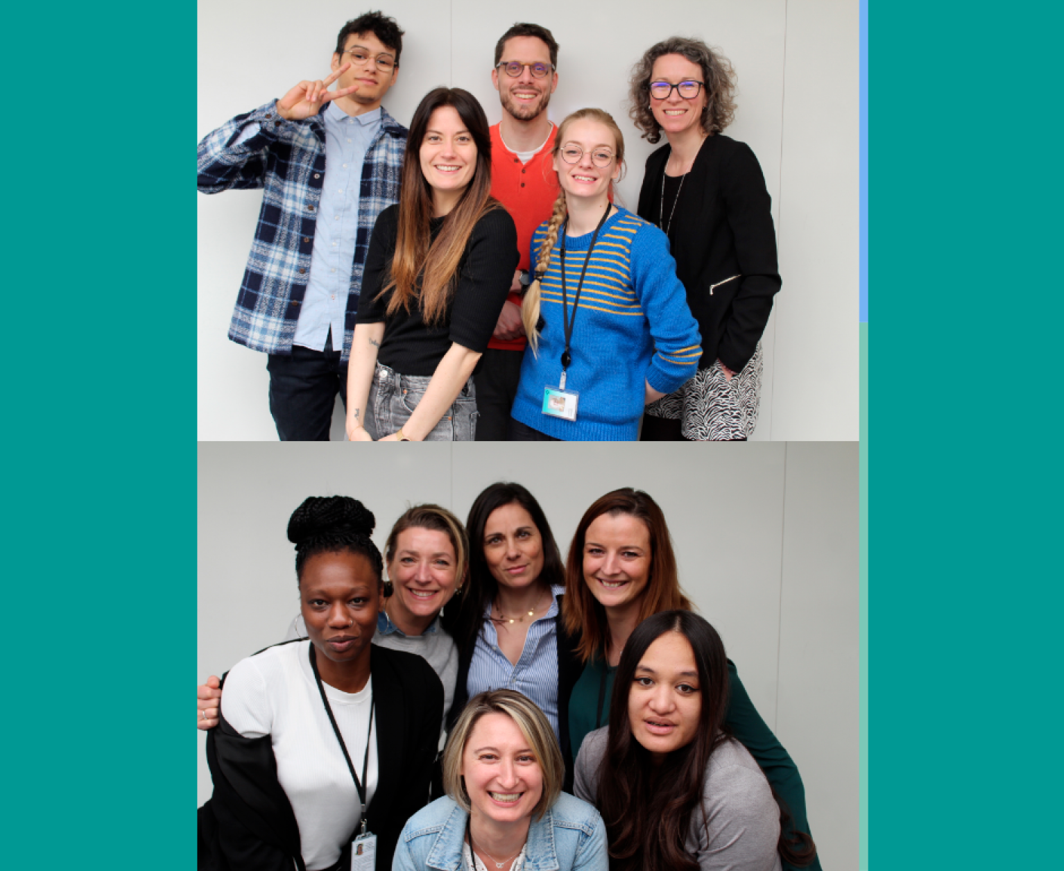 Visages et Équipes MSD Santé Animale Montage de deux portraits d'équipe MSD Santé Animale montrant des collaborateurs souriants dans une ambiance de travail conviviale.