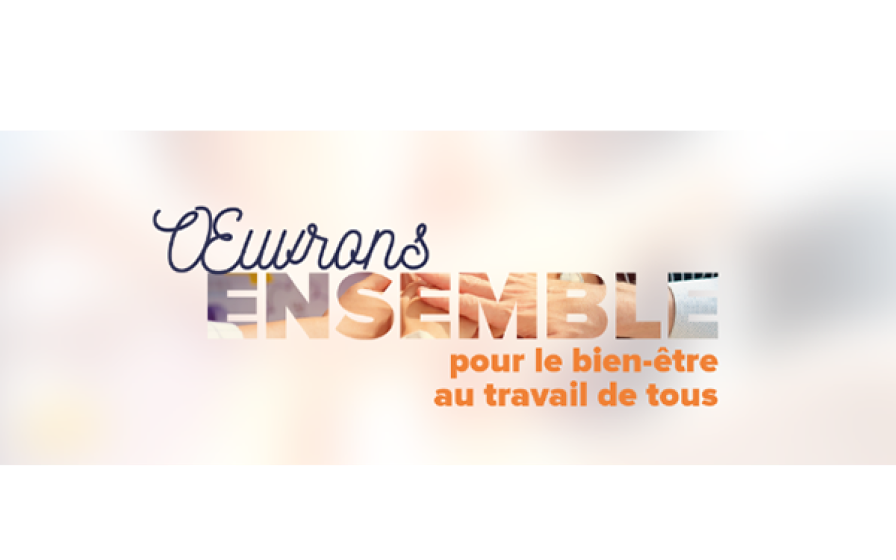 Engagement Bien-être au Travail – MSD Slogan "Œuvrons ENSEMBLE pour le bien-être au travail de tous" avec un effet visuel de mains jointes dans les lettres.