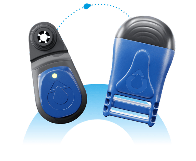 Deux capteurs d'oreille intelligents de couleur bleue et noire pour le bétail.